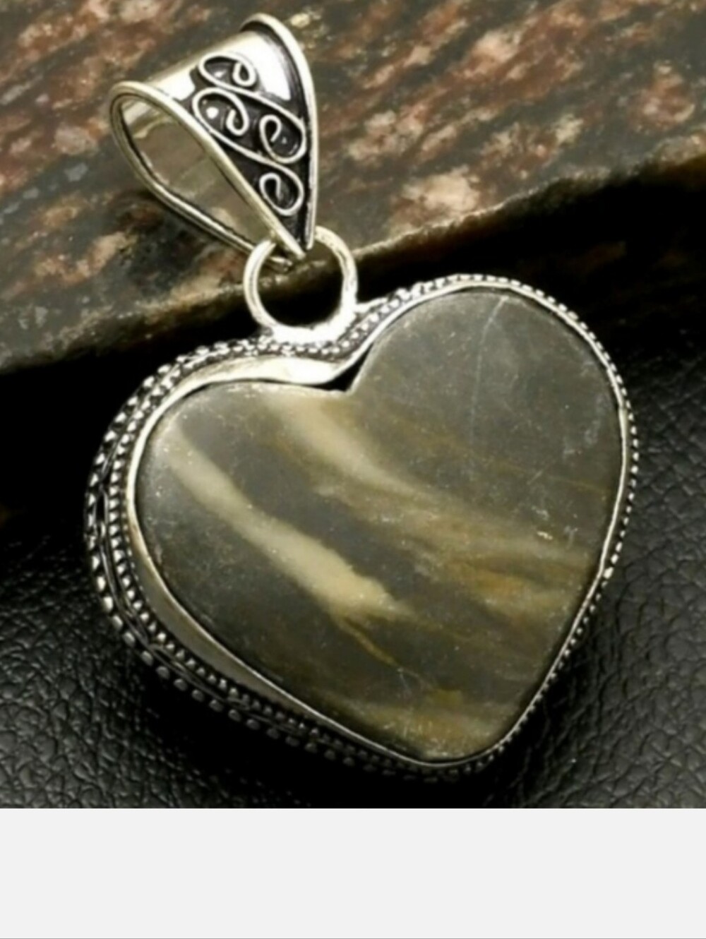Picasso Jasper Gemstone 925 Sterling Silver Antique Design Pendant Necklace